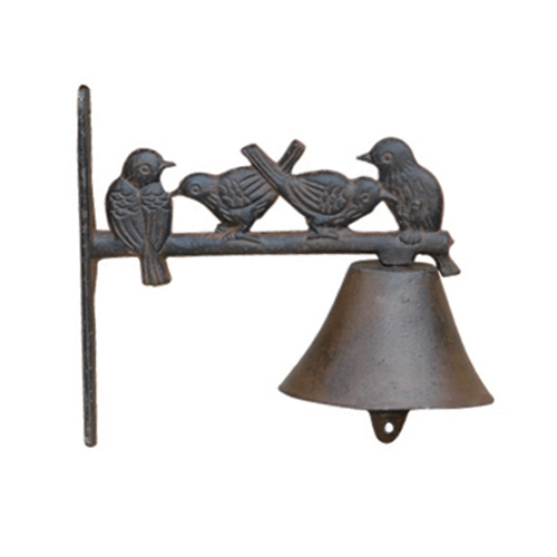 פעמון ברזל יצוק עם דמויות ציפורים לכניסה לבית או לעיצוב הגינה