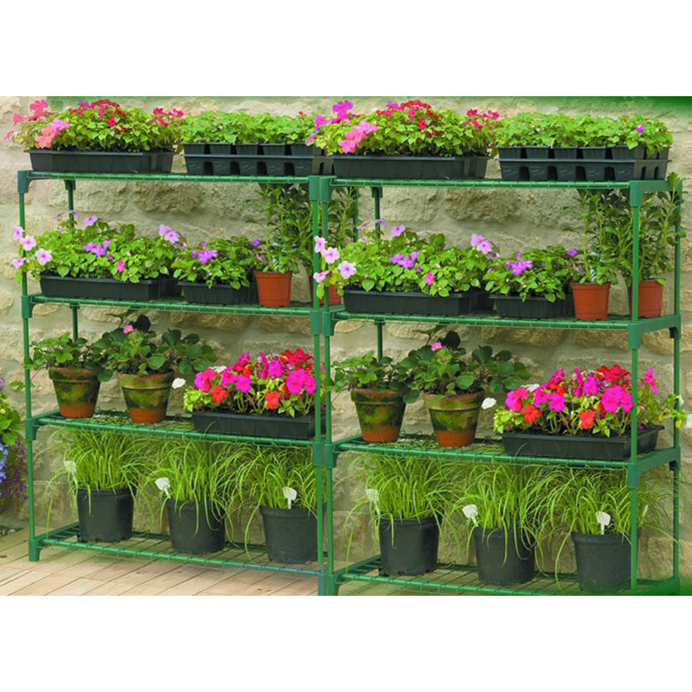 מערכת מדפים מודולארית כפולה לעציצים במרפסת או בגינה – תמונה 2