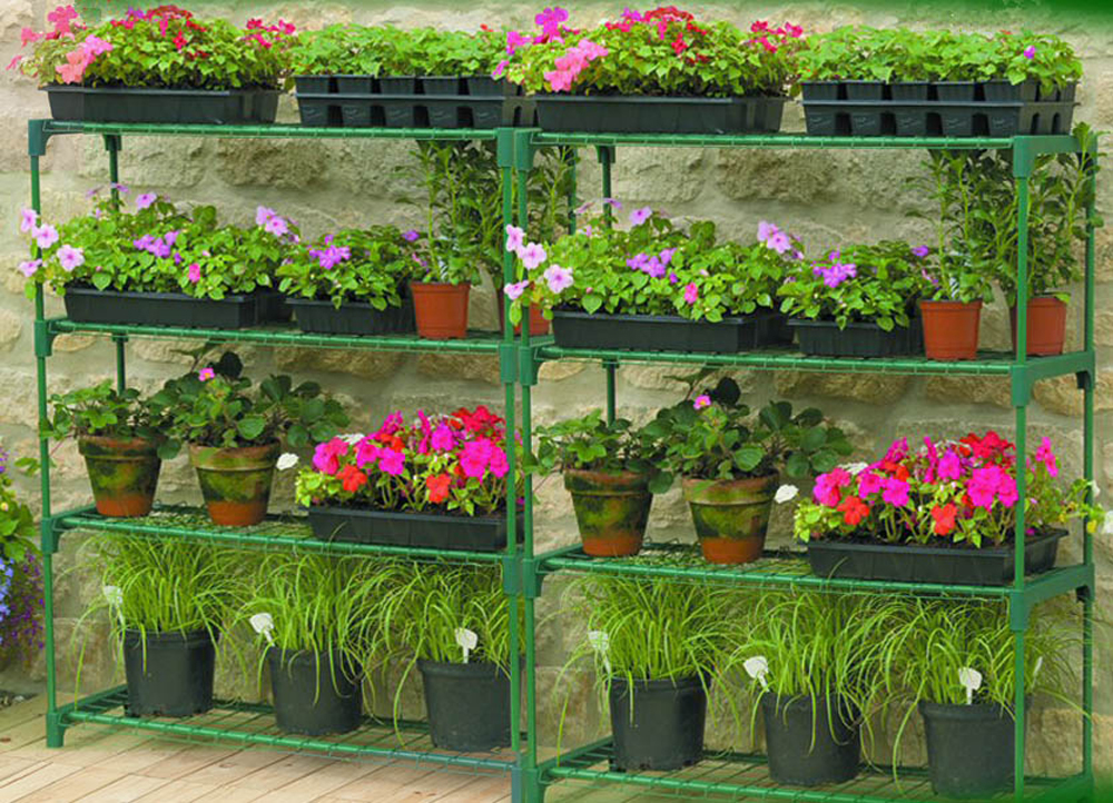 מערכת מדפים מודולארית כפולה לעציצים במרפסת או בגינה – תמונה 3