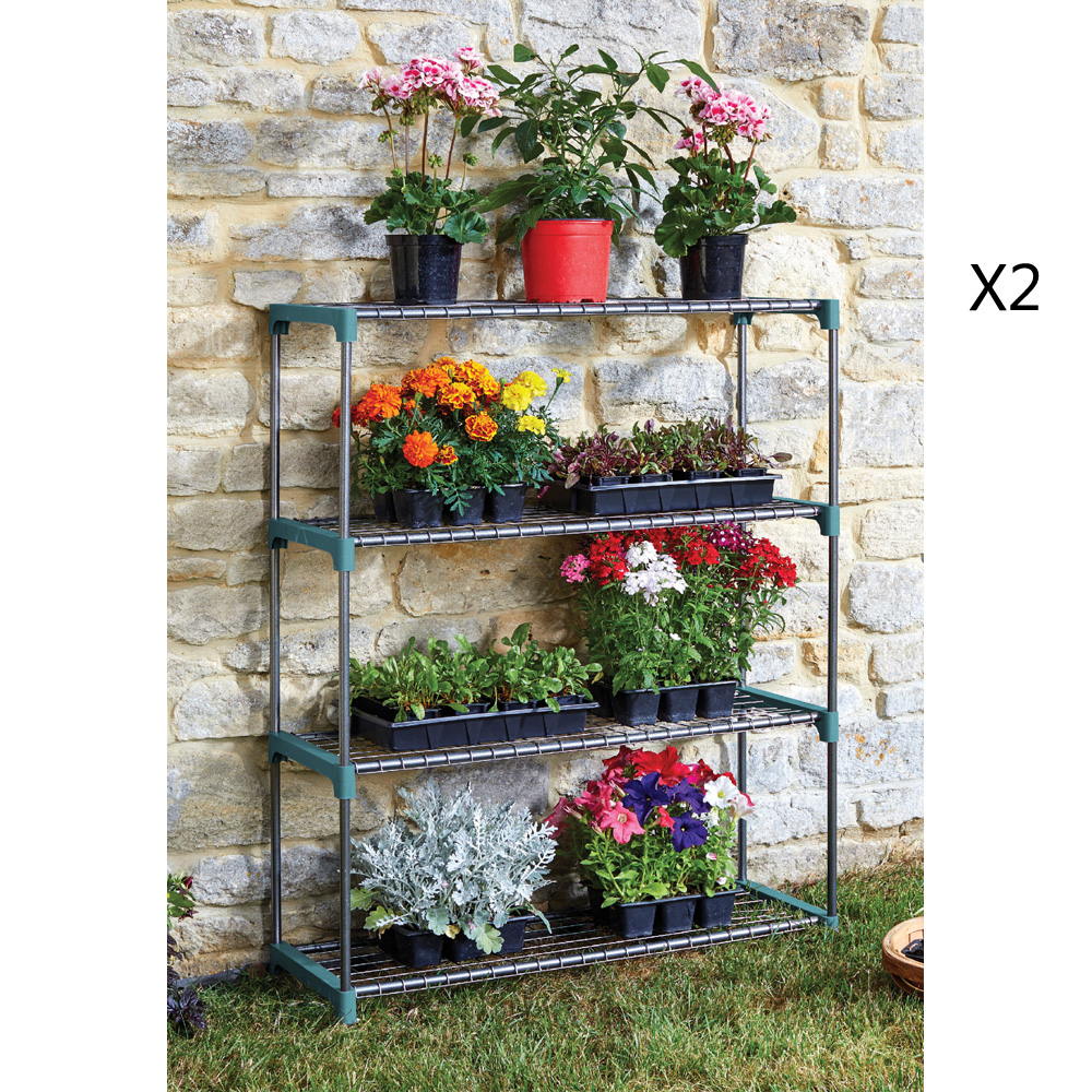 מערכת מדפים מודולארית כפולה לעציצים במרפסת או בגינה