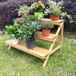 מעמד לעציצים מדורג 3 קומות מעץ מלא לגינה ולמרפסת דגם 1011