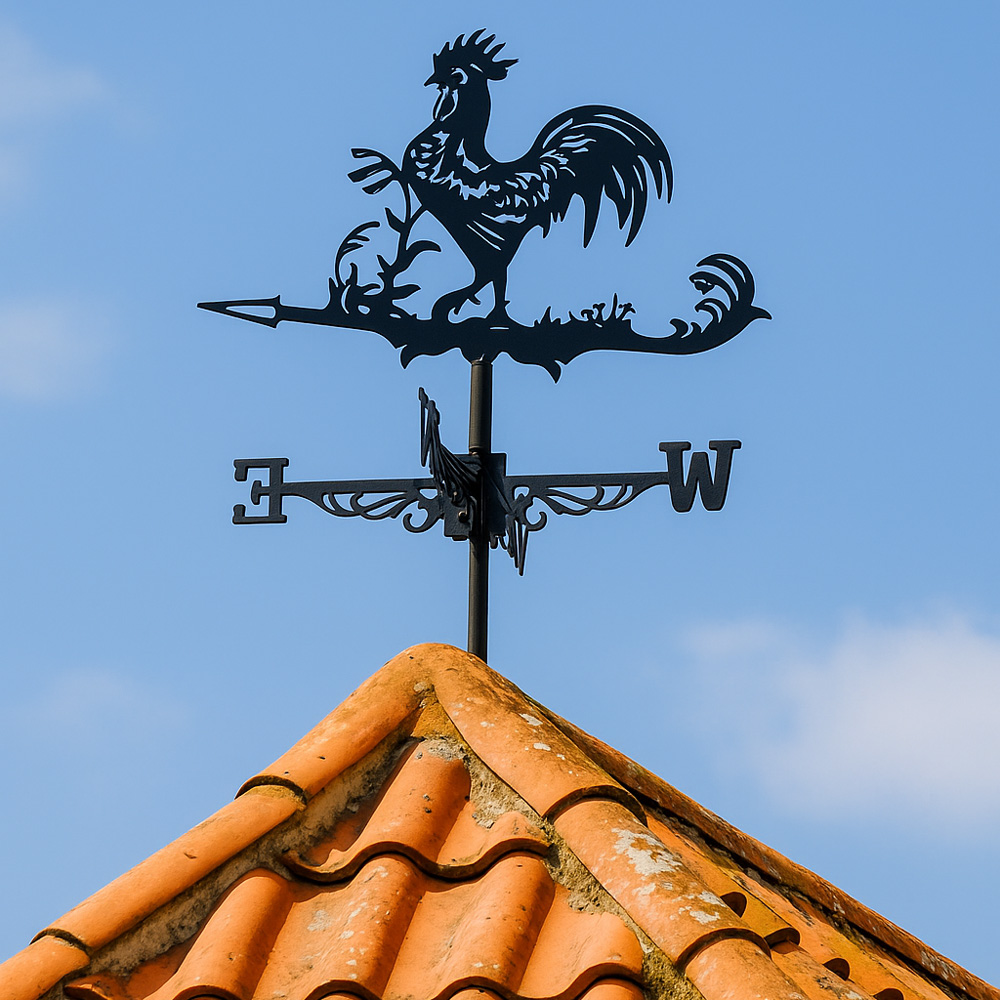 שבשבת רוחות תרנגול מברזל שחור, תצוגה מפורטת של המוצר.