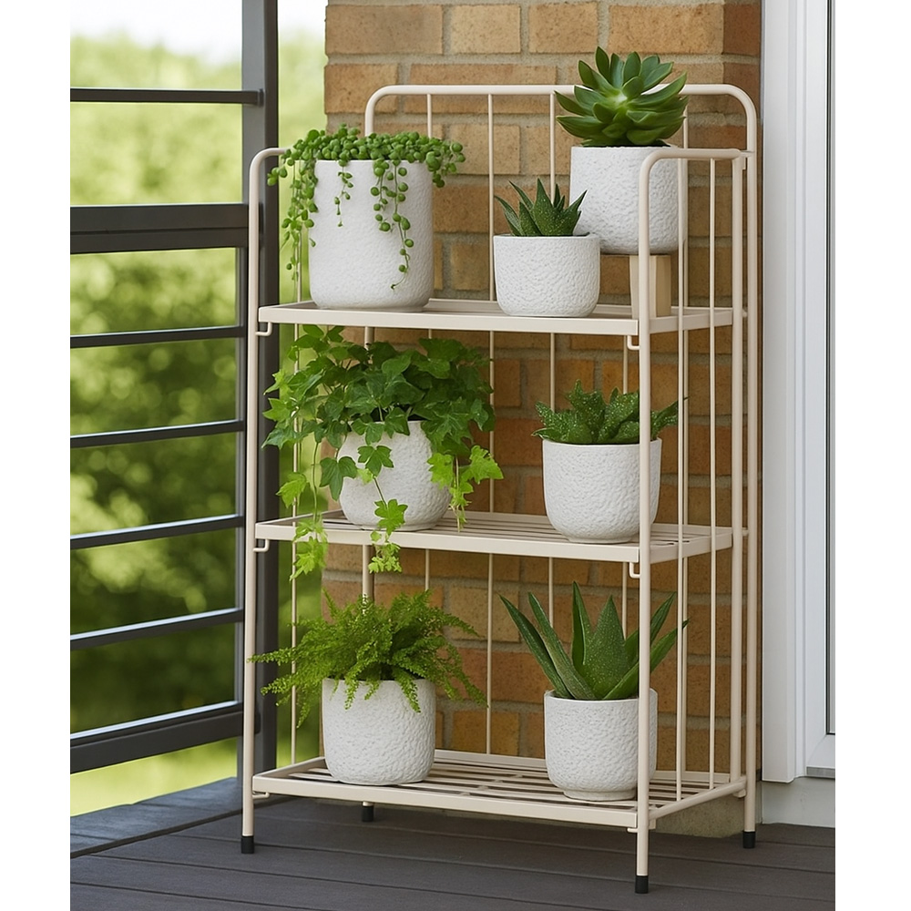 מעמד לעציצים דקורטיבי 3 קומות מברזל בגוון אופוויט דגם 71000670 – תמונה 4