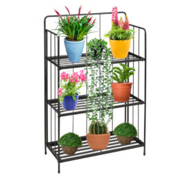 מעמד לעציצים דקורטיבי 3 קומות מברזל בגוון שחור דגם 71000100