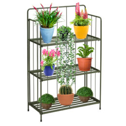 מעמד לעציצים דקורטיבי 3 קומות מברזל בגוון ירוק דגם 71000150