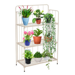 מעמד לעציצים דקורטיבי 3 קומות מברזל בגוון אופוויט דגם 71000670