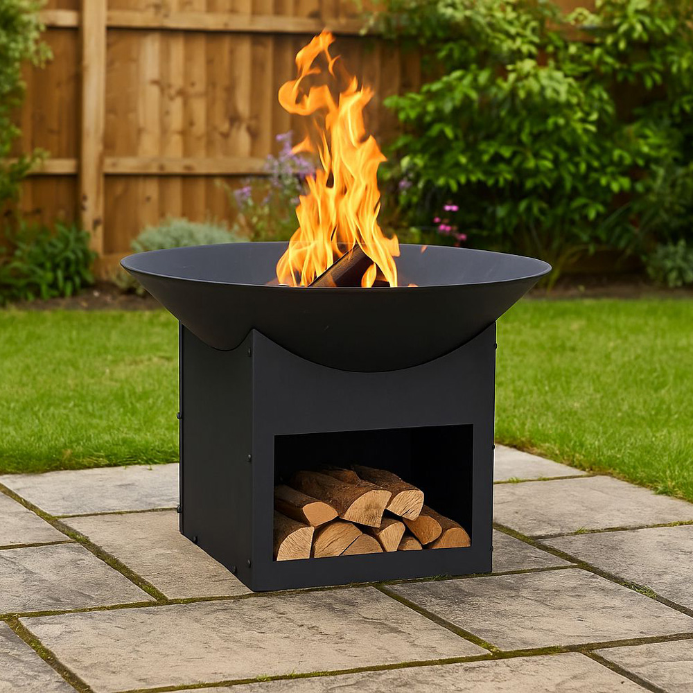 מדורת גן - קערת מדורה 57 ס"מ עם מעמד אחסון ממתכת לחימום ובישול דגם 8000100 – תמונה 5