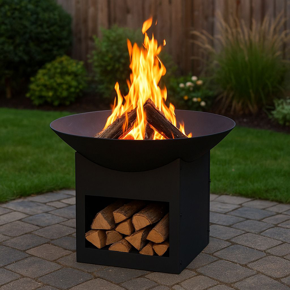 מדורת גן - קערת מדורה 57 ס"מ עם מעמד אחסון ממתכת לחימום ובישול דגם 8000100 – תמונה 6