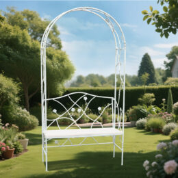 ספסל גינה מברזל עם ריפוד משולב קשת לתמיכת צמחים בעיצוב וינטאג' דגם 8579