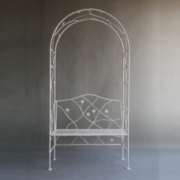 ספסל גינה מברזל עם ריפוד משולב קשת לתמיכת צמחים בעיצוב וינטאג' דגם 8579