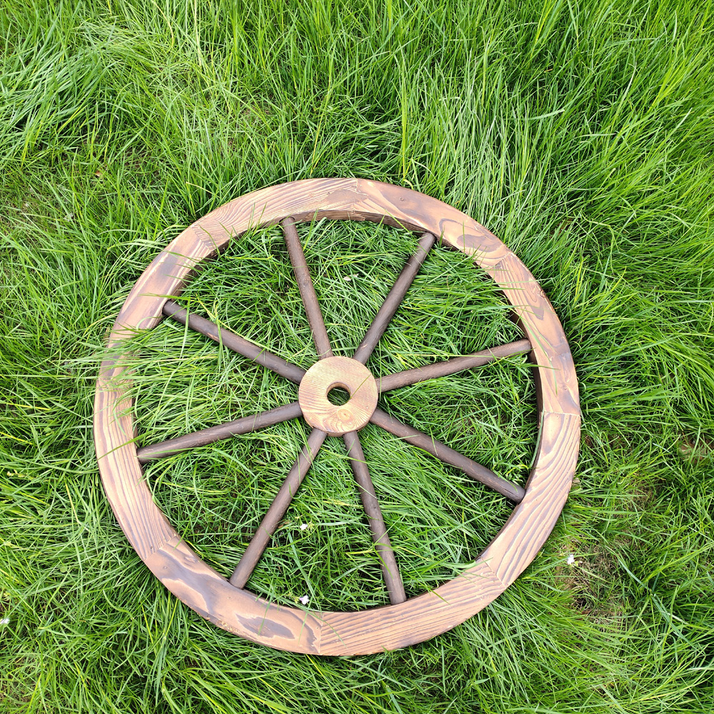 זוג גלגלי נוי מעץ בקוטר 60 ס"מ לעיצוב הגינה גוון עץ דגם C-WOOD-2-1001 – תמונה 4