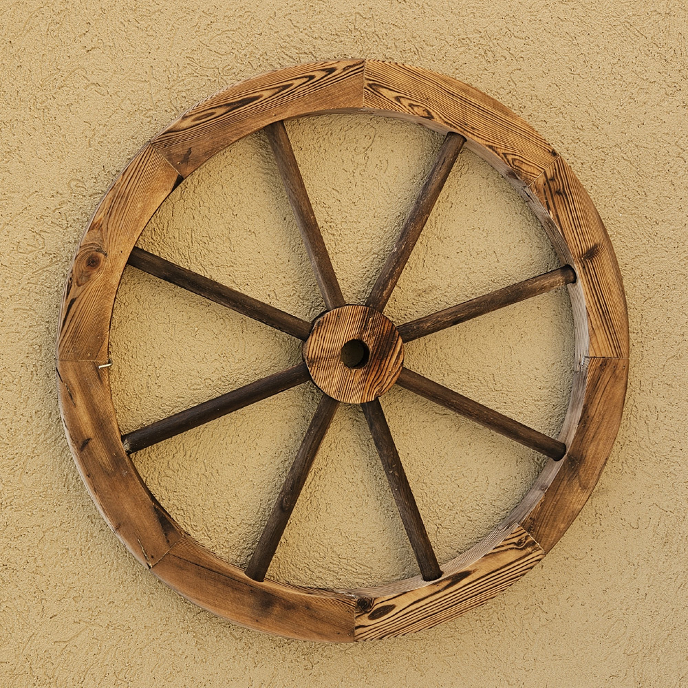 זוג גלגלי נוי מעץ בקוטר 60 ס"מ לעיצוב הגינה גוון עץ דגם C-WOOD-2-1001 – תמונה 7