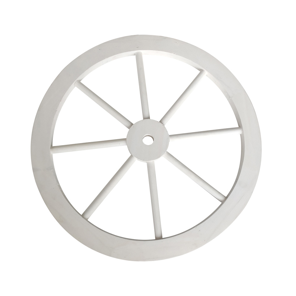 גלגל נוי מעץ בקוטר 60 ס"מ לעיצוב הגינה גוון לבן דגם 1001-C-WHITE – תמונה 3