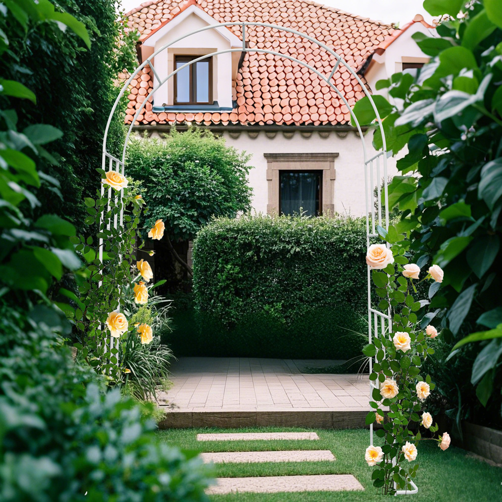 קשת רחבה ממתכת 146 ס"מ עם בסיסי צד לתמיכת צמחים מטפסים דגם אורנית – תמונה 5