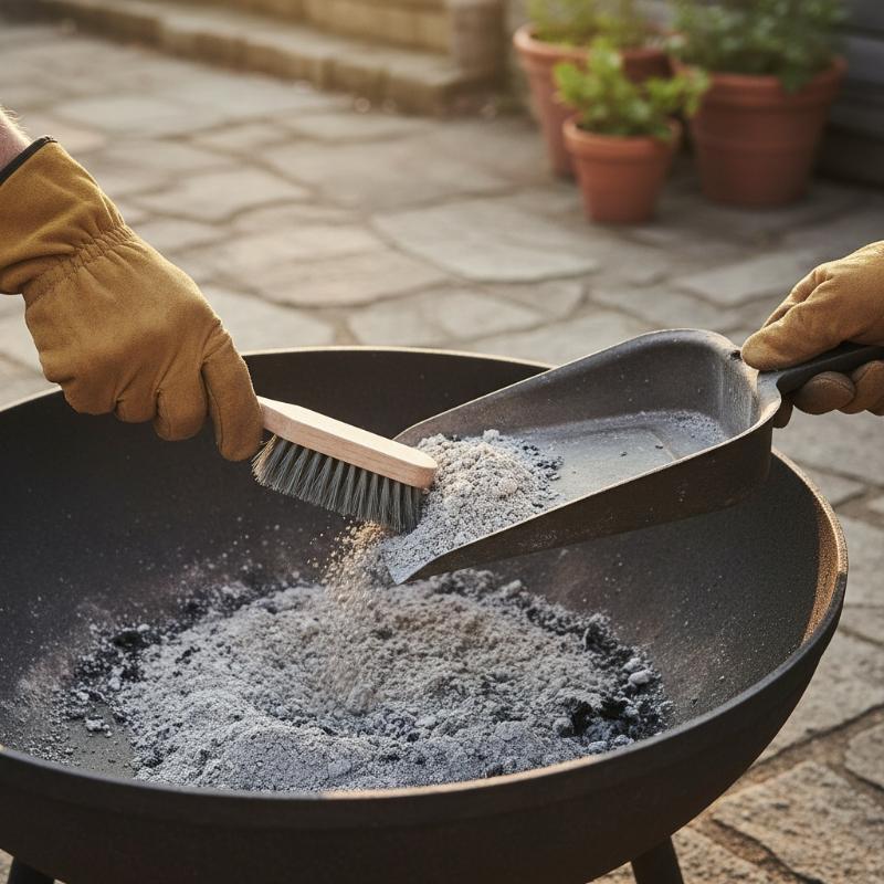 ניקוי אפר מתוך קערת אש מברזל