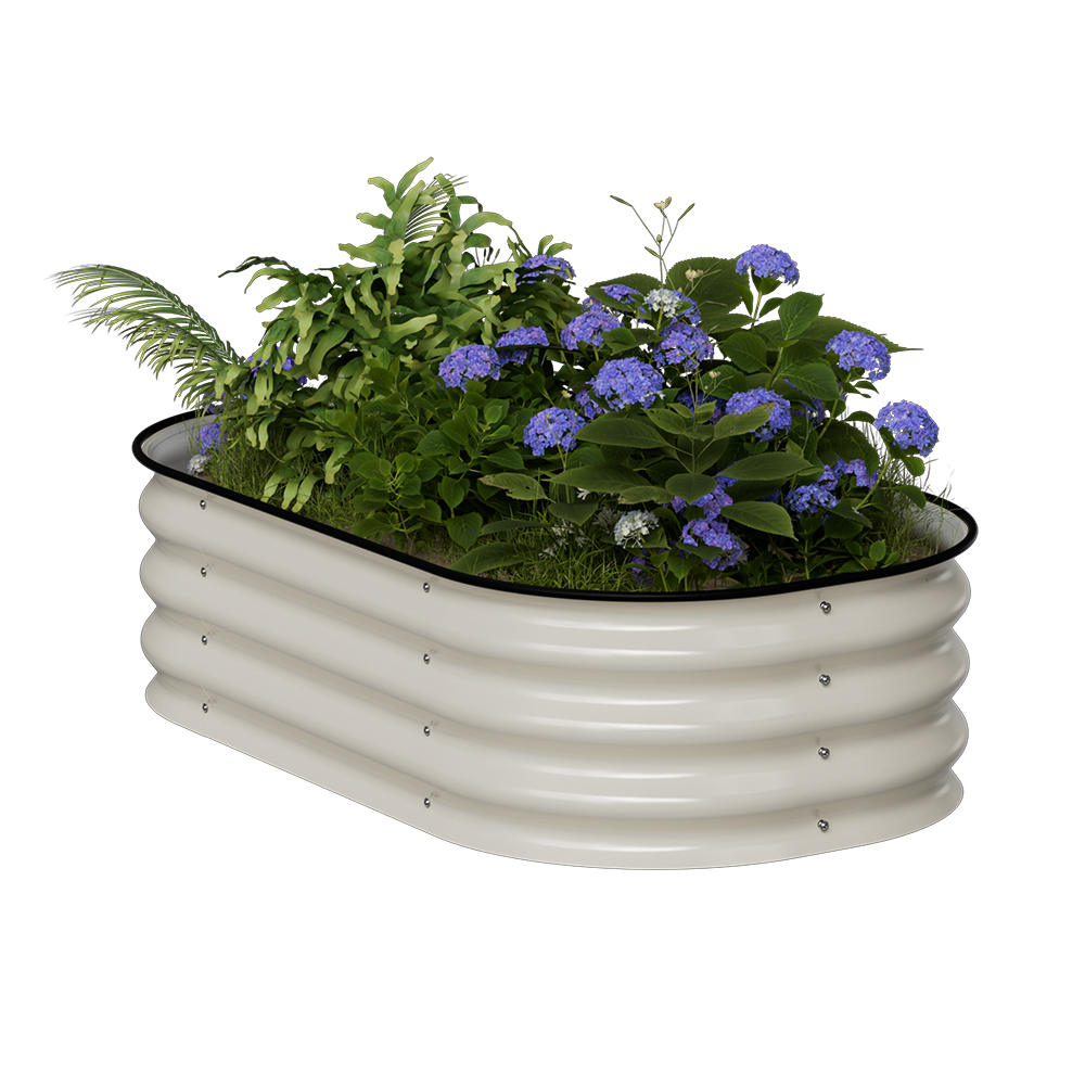 אדנית מתכת מוגבהת לגידול ירקות וצמחים בגוון קרם, מידות 105x60x28 ס"מ.