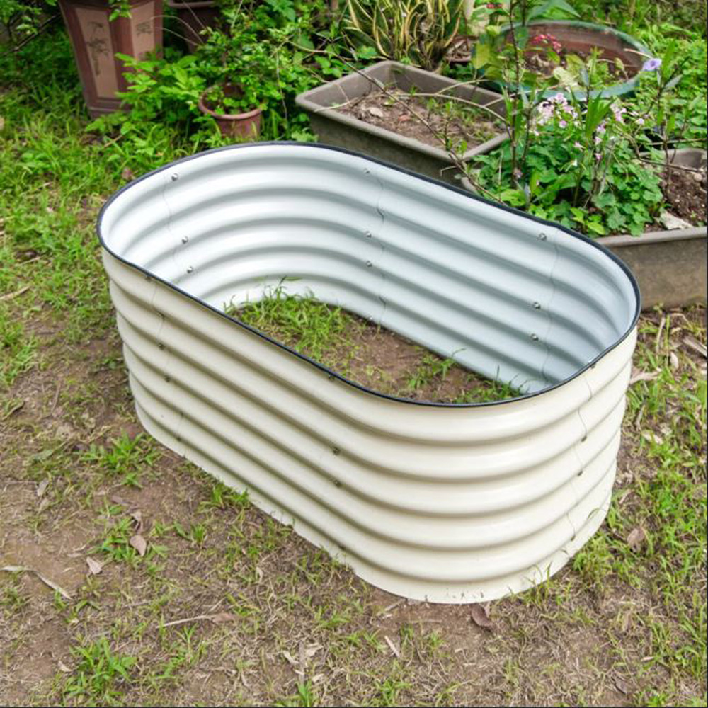 אדנית-ערוגת מתכת מודולרית גובה 43 ס"מ לגידול ירקות או צמחים גוון קרם – תמונה 10