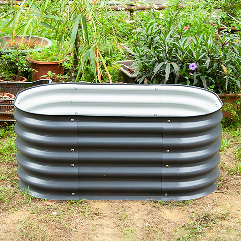 אדנית-ערוגת מתכת מודולרית גובה 43 ס"מ לגידול ירקות או צמחים גוון אפור – תמונה 9