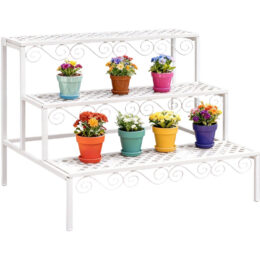 מעמד לעציצים מדורג  3 קומות מברזל יצוק דגם 69A גוון קרם