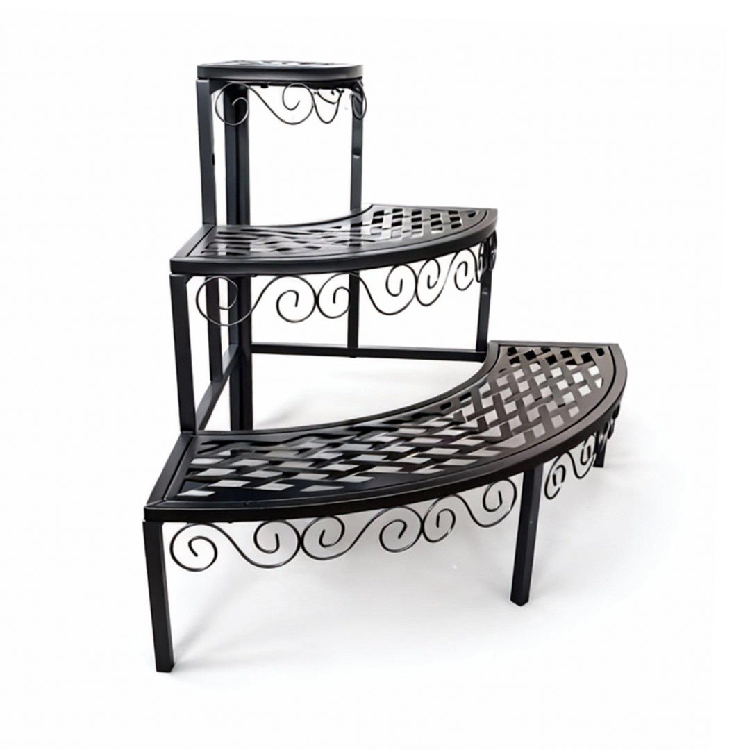 מעמד לעציצים פינתי דקורטיבי 3 קומות מברזל דגם 83029 גוון שחור – תמונה 2