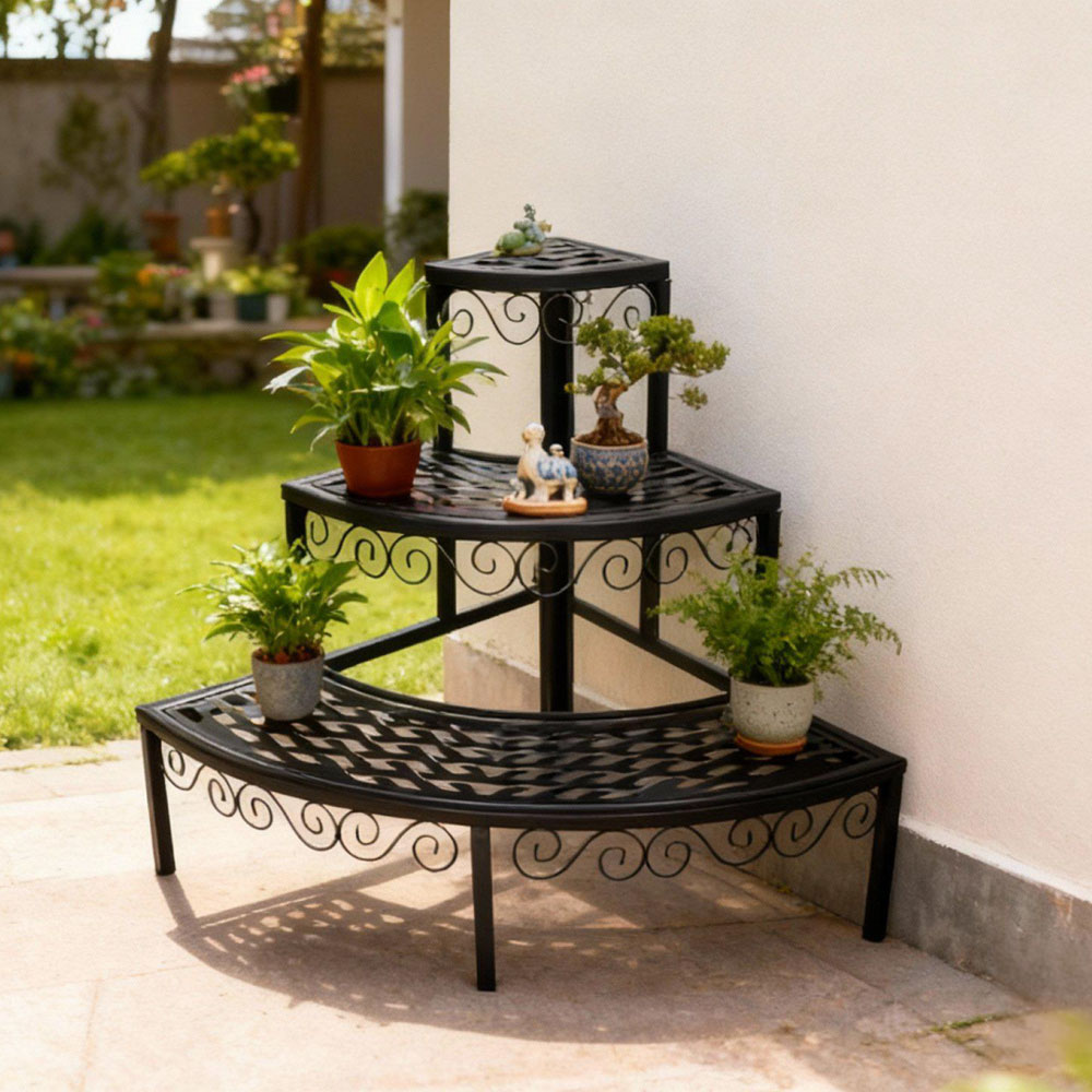 מעמד לעציצים פינתי דקורטיבי 3 קומות מברזל דגם 83029 גוון שחור – תמונה 4